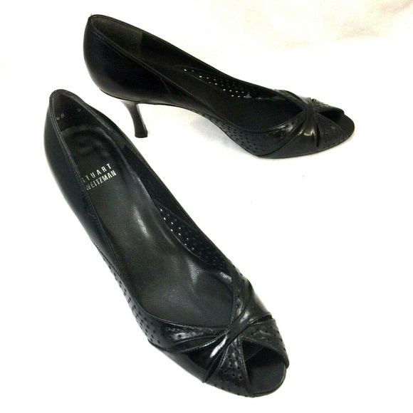 Stuart Weitzman Pump Black Perforated Leather Peep - Picture 3 of 8
